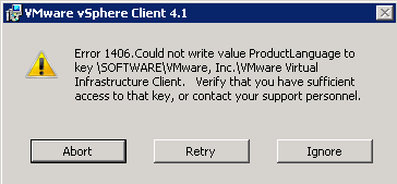 vmware setting up error 1406